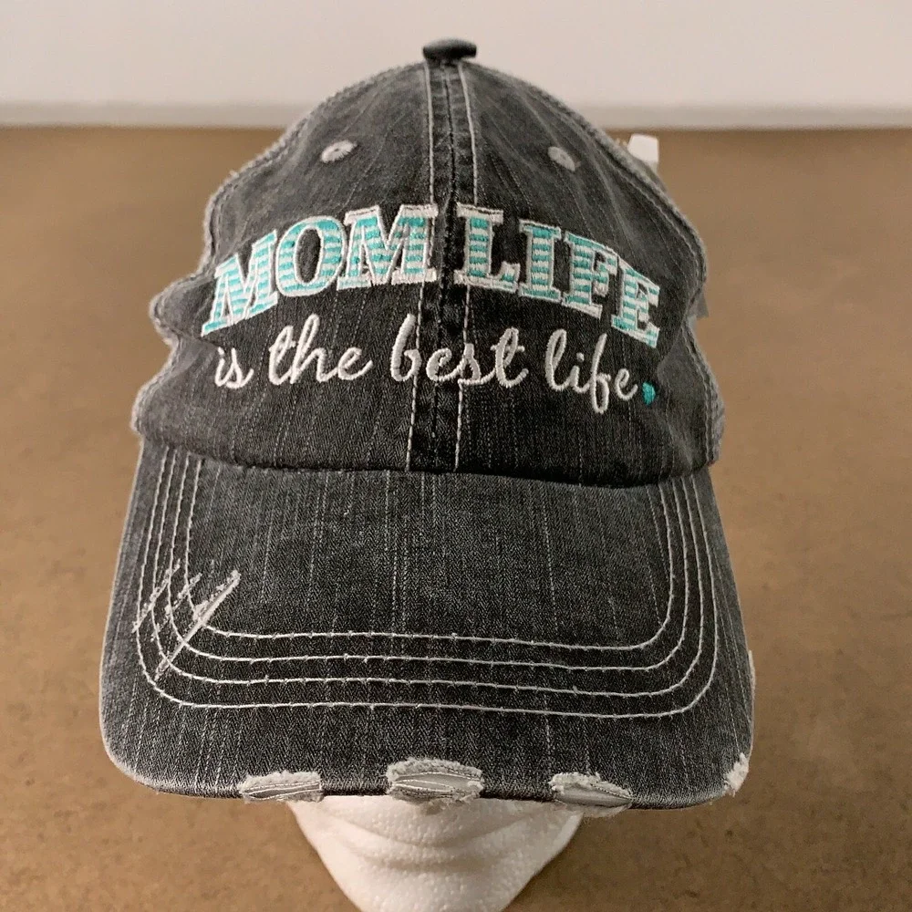 Katydid One Size Gray & Mint Mom Life Is The Best Life Mesh Back Trucker Hat NWT